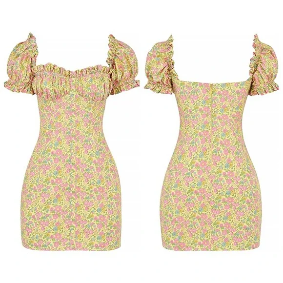 House of CB Pastel Floral Puff-Sleeve Mini Dress - Picture 7 of 7